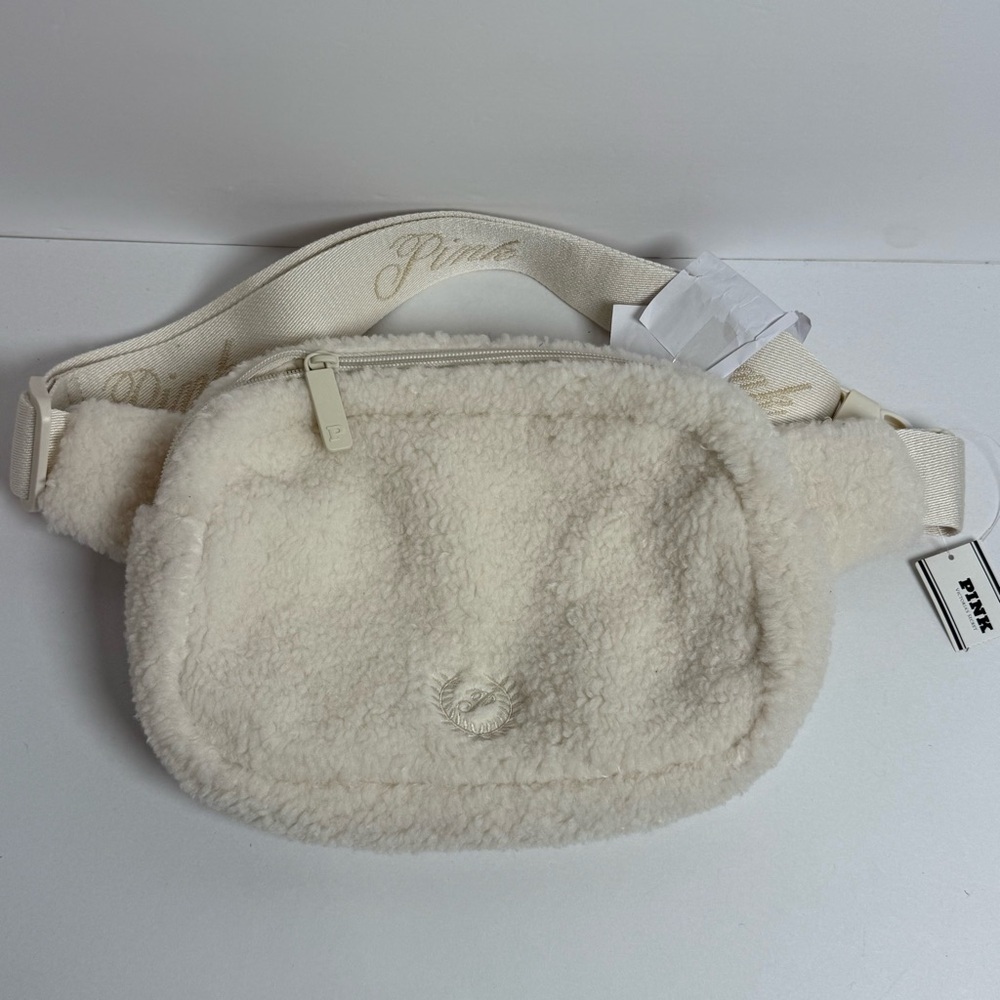Victoria's Secret Pink Sherpa Belt Bag Fanny Pack White/cream & Stretch Belt New